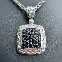 Jewelry Auth .925 John Hardy Sterling Silver Estate Black Sapphire Stone Pendant Charm