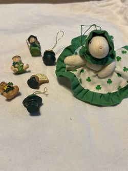 St. Patrick's Day Plush Mouse and Miniature Ornament Set