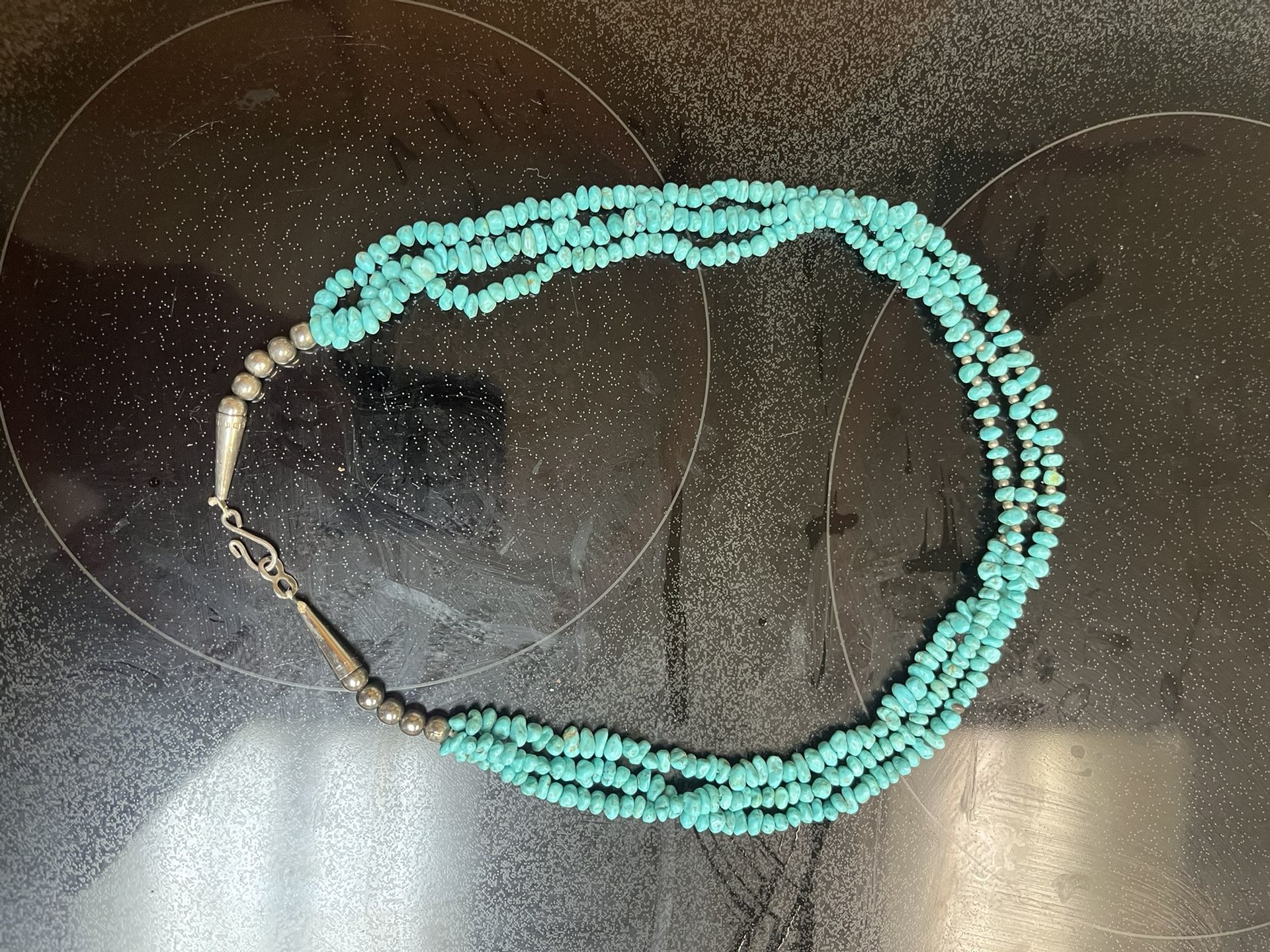 Turquoise Bead, And Pure Silver Necklace
