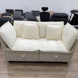 66" Wide 2-Seat Loveseat Sofa with Nailhead Trim, Corduroy Upholstered Couch with Full Foam Cushions, for Living Room, Beige