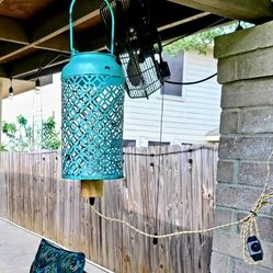 Teal Hanging Light with Wood Base & Nylon rope with dimmer switch 