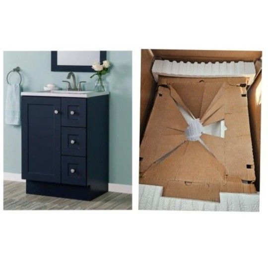 Glacier Bay
Bannister 25 in. Single Sink Deep Blue Bath Vanity with Colorpoint White Cultured Marble Top