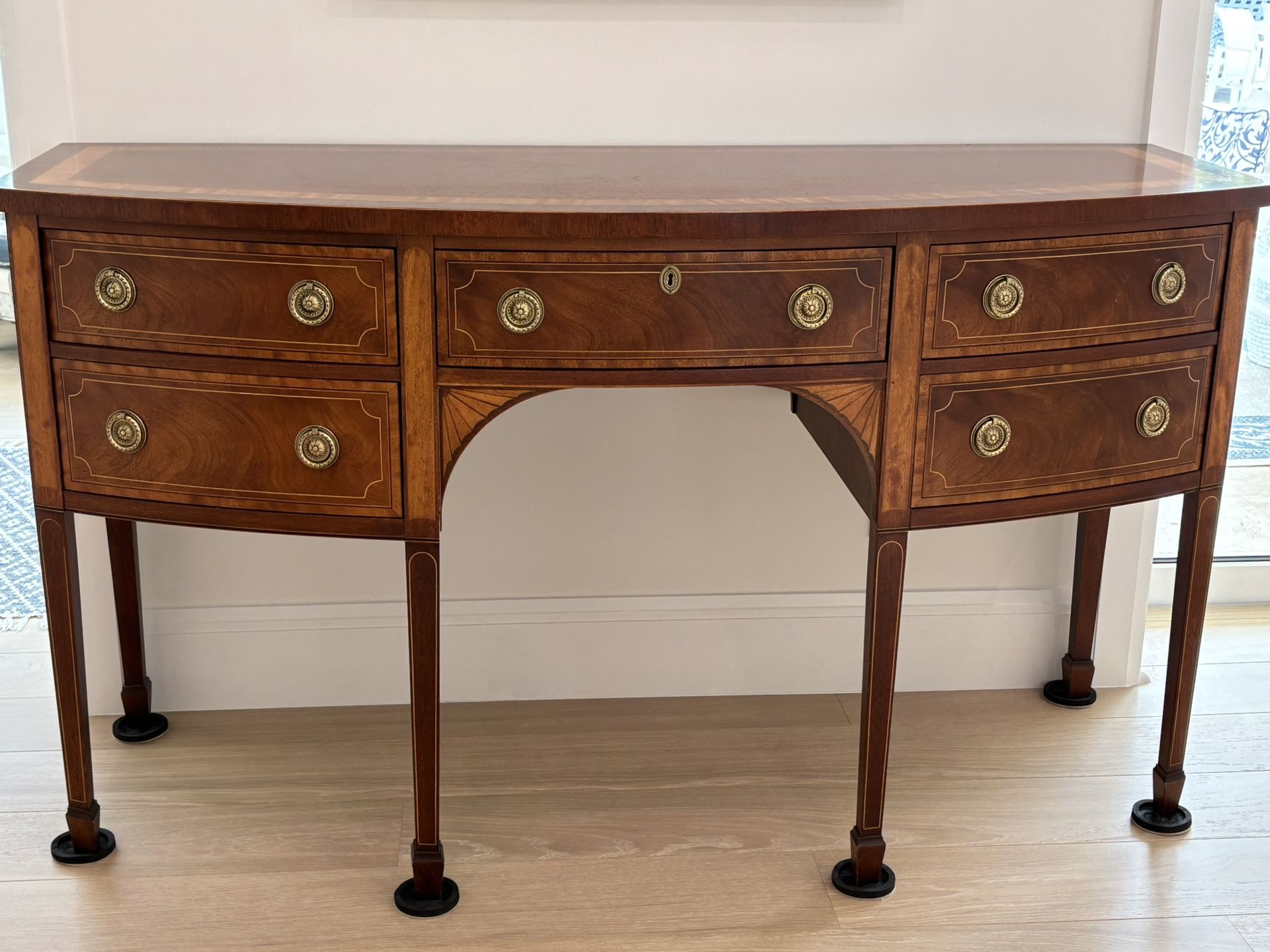 Baker Historic Charleston Mahogany Inlaid Demilune Hepplewhite Sideboard Buffet 