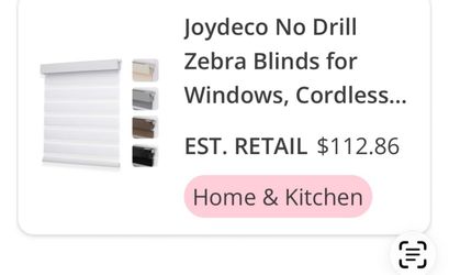 Joydeco No Drill Cordless Zebra Window Blinds