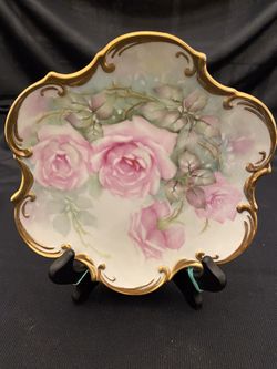 Plate Hand Painted Roses Fabulous Shabby Chic Or Farm House Decorative Plate