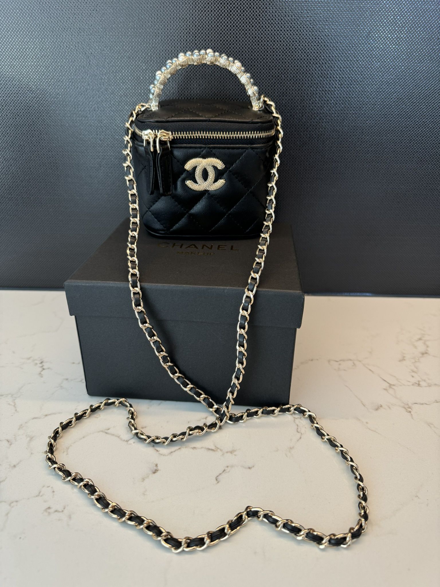 Chanel Beauty Makeup Case Pouch Purse Bag Vanity Chain