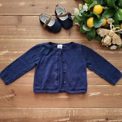 9MOS NAVY FRONT BUTTON LONG-SLEEVE CARDIGAN 