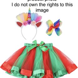 Rainbow Tutu Skirt With Unicorn Headband 