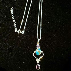 Sterling Silver Turquoise, Amethyst & Mystic Topaz  Necklace 