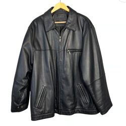 Roundtree & Yorke Black Leather Jacket Sz 3XLT Genuine Leather Hipster #XL Tall
