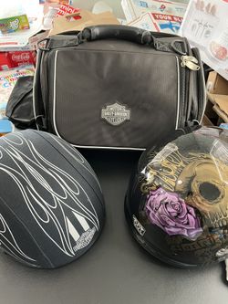 Harley Davidson Bag & 2 Helmets 