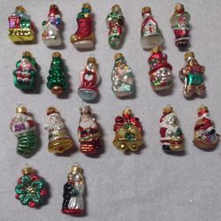 20 Different Old World Mini Vintage Glass Ornaments 2 -3 Inch Glass Ones, + 3 Vintage Plastic Christmas Instruments, Added 4  1950s Angel  Ornaments  