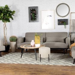 Brand New 2 PC Sharkskin Tan/Beige  Sofa and Loveseat Set