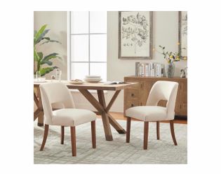 VKNOW Dining Chairs Set of 2, Fabric Dining Chairs, Beige Modern Mid-Century Upholstered Farmhouse Dinner Chair for Kitchen Dining Room (FIRM PRICE Br
