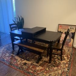 Solid Wood Dining Table W/ 2 Chairs And 2 Benches