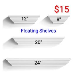 4 Sturdy Modern Floating Wall Shelves Display Pictures Collectibles Decorator Shelf White