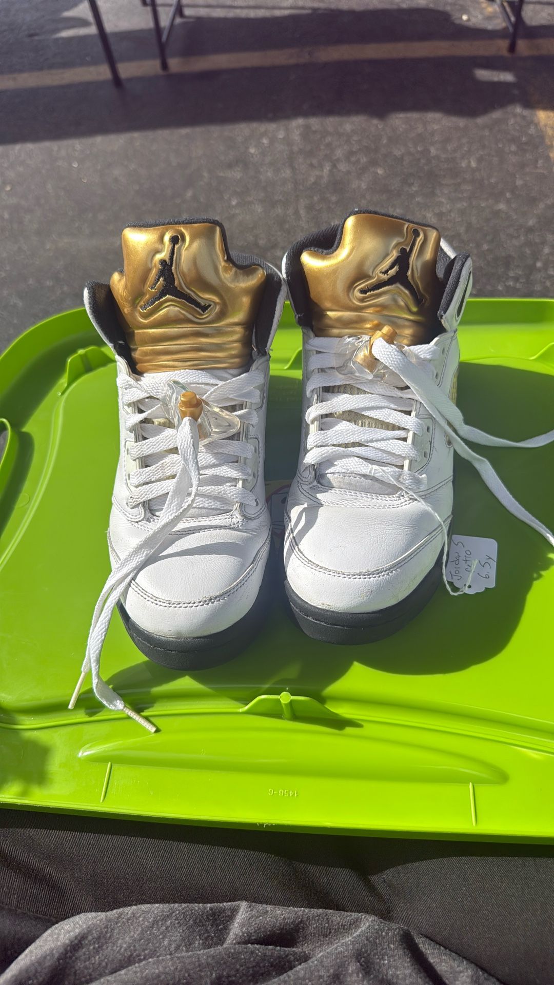 Nike Air Jordan 5 Retro GS Olympic Shoes Youth Size 6.5Y White Gold 440888-133 n