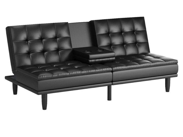 Black Leather Futon with cupholders