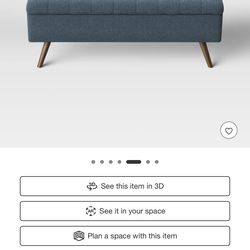 Target navy blue MCM tufted storage bench ottoman footstool coffee table wood legs