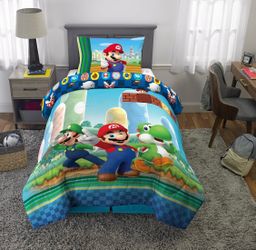4 piece- Super Mario Kids Twin Size Bedding