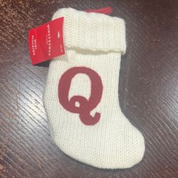 Knit Monogram LETTER Q Mini 8” Christmas Stocking Ivory Wondershop Home Decor