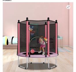 48" Trampoline for Kids, Mini Toddler Trampoline with Enclosure, Basketball Hoop Included, Pink