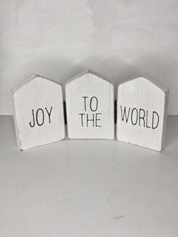 Joy to the World Rustic Whitewash Wooden Hinged Holiday Tabletop Decor Sign