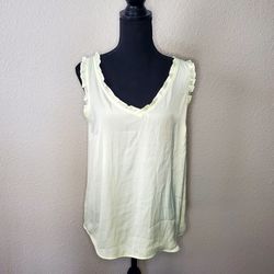 NWOT Lauren Conrad Yellow/Cream Top W/Side Fringe  Size:Medium Sleeveless Blouse