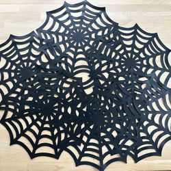 6 Spiderweb Placemats Holiday Decor Halloween Black Spider Web