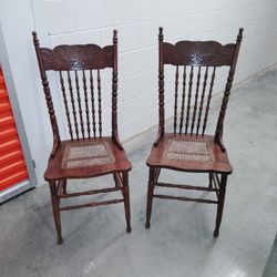 2 Antique High Back -Sugar Cane Chairs From Early 1900s 