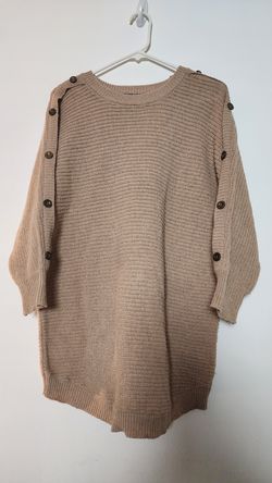 Women's Tan Knit Sweater 3/4 Sleeve Button Detail Size XL