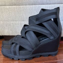 SOREL Black Wedge Heel Sandals
