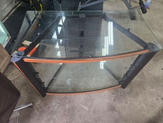 3-Tier Glass TV Stand with Wood Trim