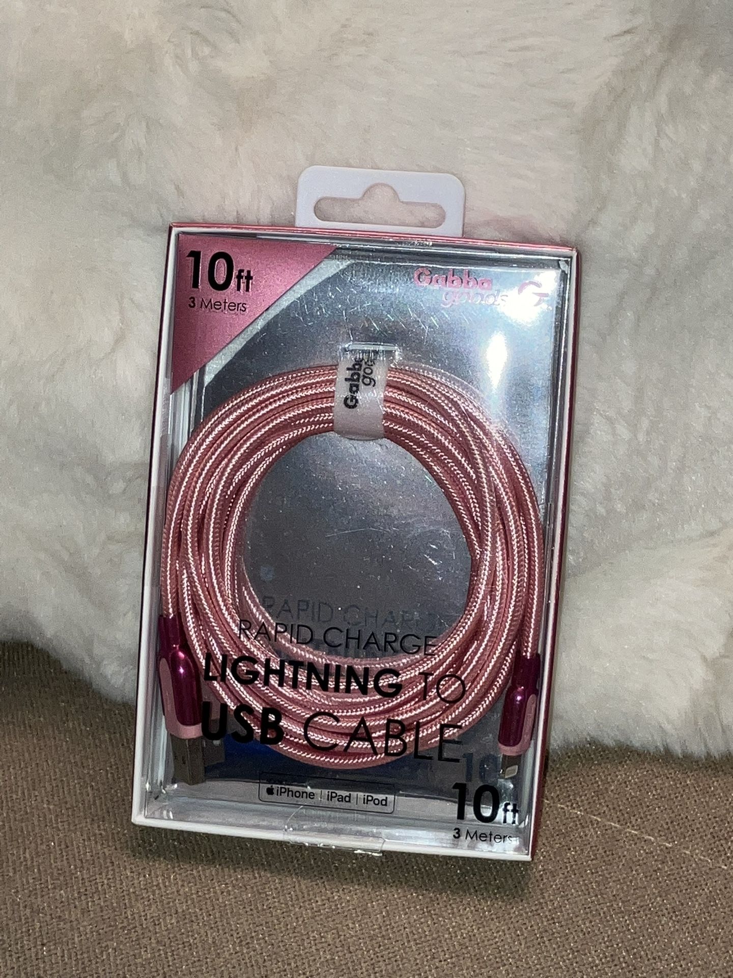 Gabba Goods Rapid Charging Lightning to USB Pink Iphone Charger. 10 FEET LONG!