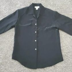 Vintage Women's New Editions Long Sleeve Button Front Shirt Size 8 Black