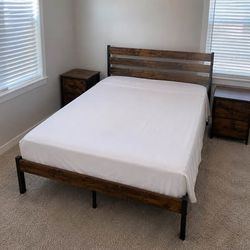 Queen size bed frame with 2 nightstands