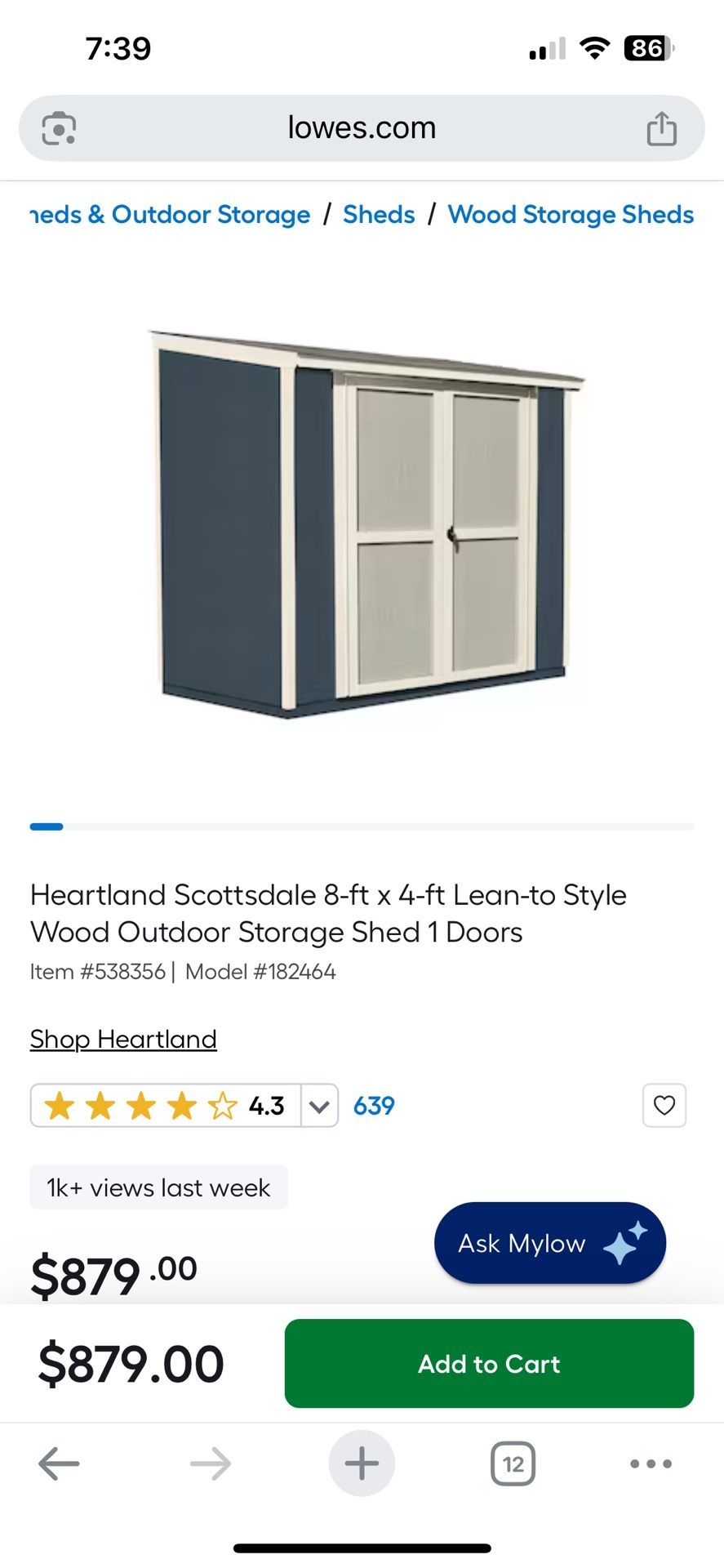 8ft x 4ft Lean-to Wood Storage Shed Kit