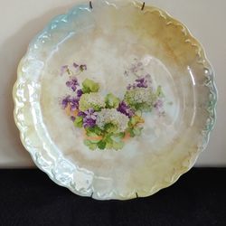 China Plate Floral Victorian Antique Hyacinths 1900's Scallopped Decor Garden