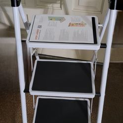 3 Step Ladder, Sturdy Step Stool with Wide Anti-Slip Pedals & Comfortable Handrail, Portable Heavy Duty for Kitchen, Garage & Indoor & Outdoors. Holds