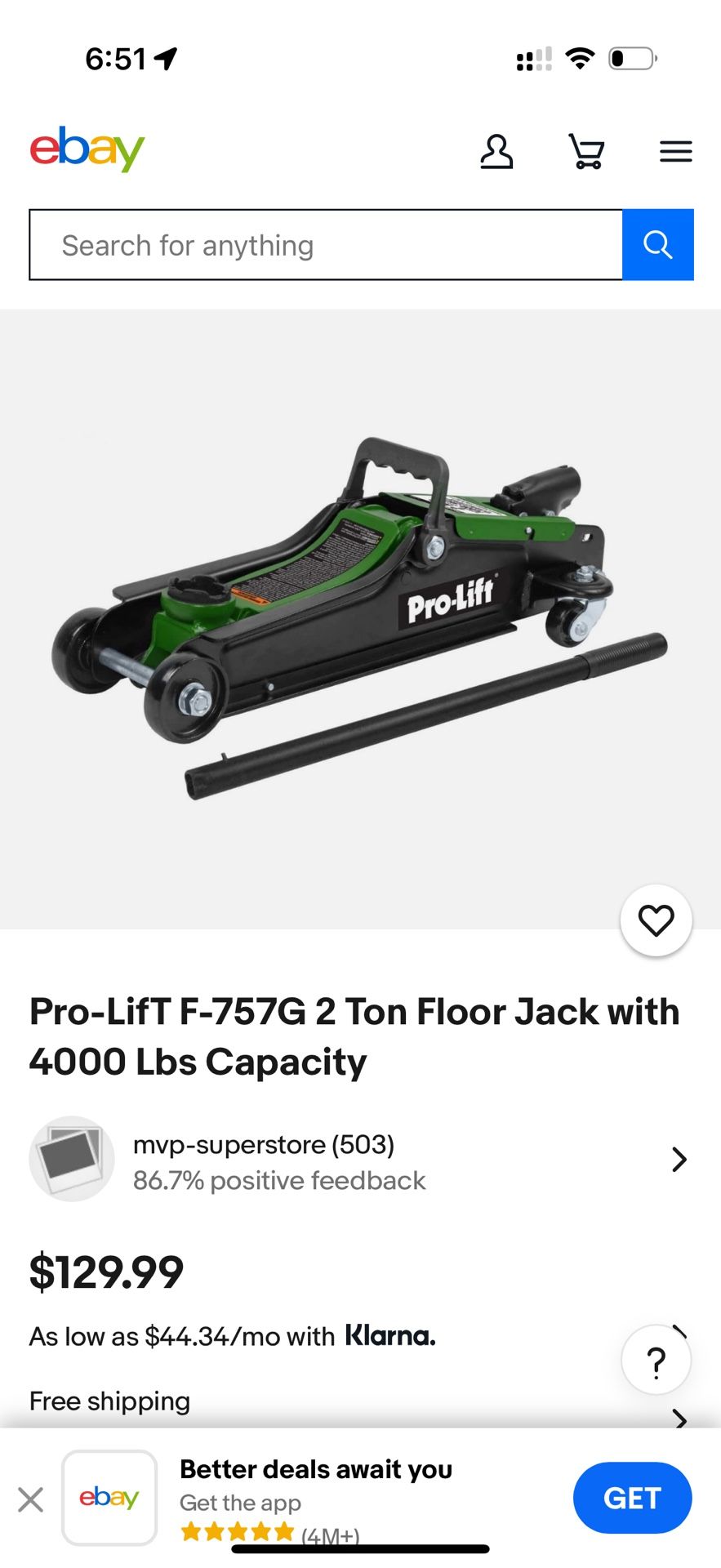 Pro-LifT F-757G 2 Ton Floor Jack with 4000 Lbs Capacity