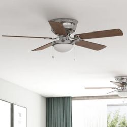 New 52”Brushed Nickel LED Indoor Flush Mount Ceiling Fan with Light, Reversible Flush Mount