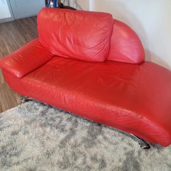 Red Leather Lounge Chaise Sofa