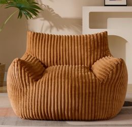 Giant Plush Bean Bag Chair for Adults with Armrests - Oversized Comfy Orange Beanbag Lounge Lazy Floor Sofa Accent Chair for Living Room, Bedroom & Do