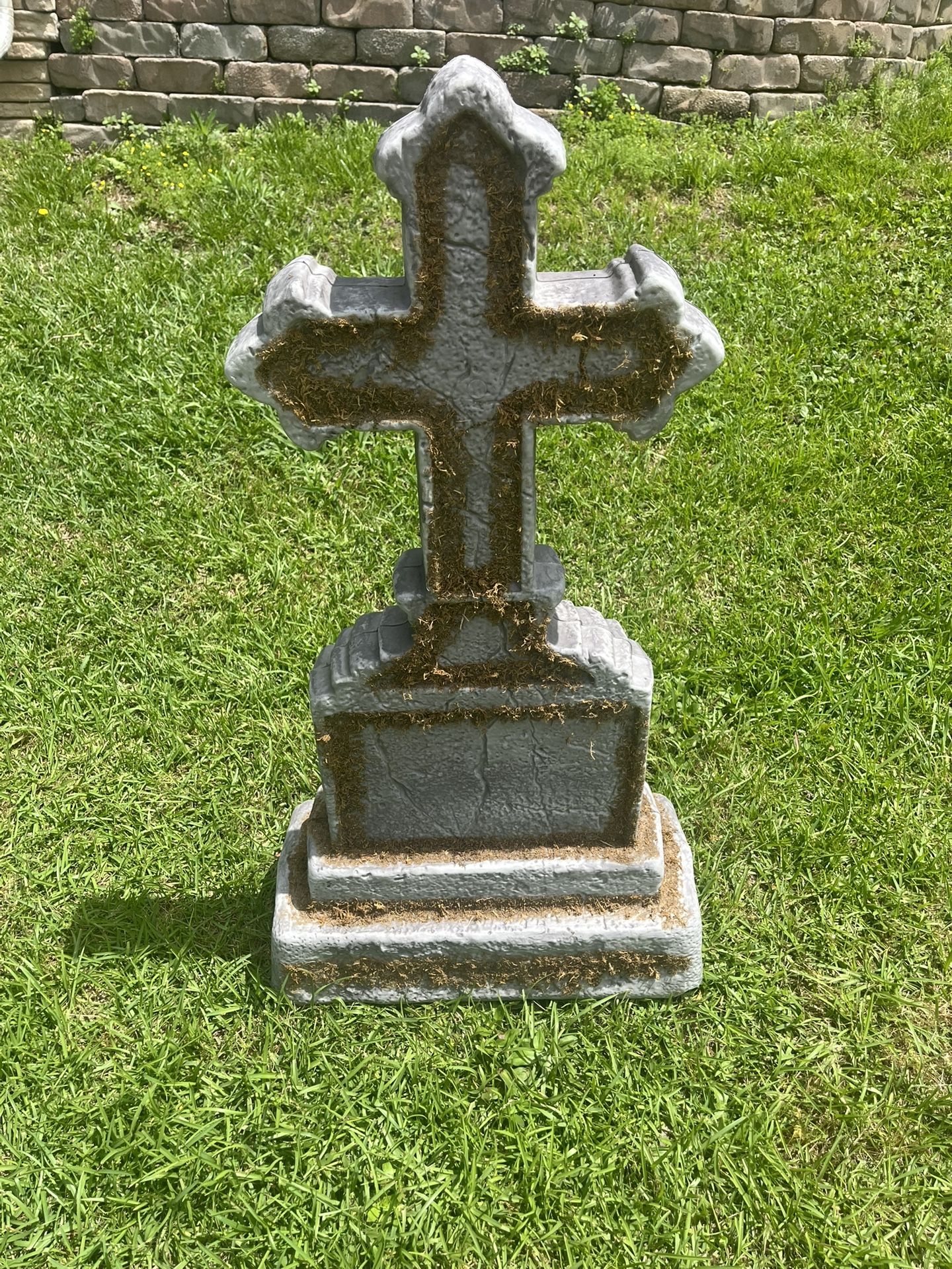 Cross Tombstone With Fake Grass