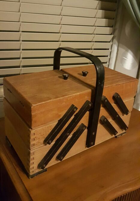 Handade Antique 3 Tier Accordion Sewing Box- Poland 1914