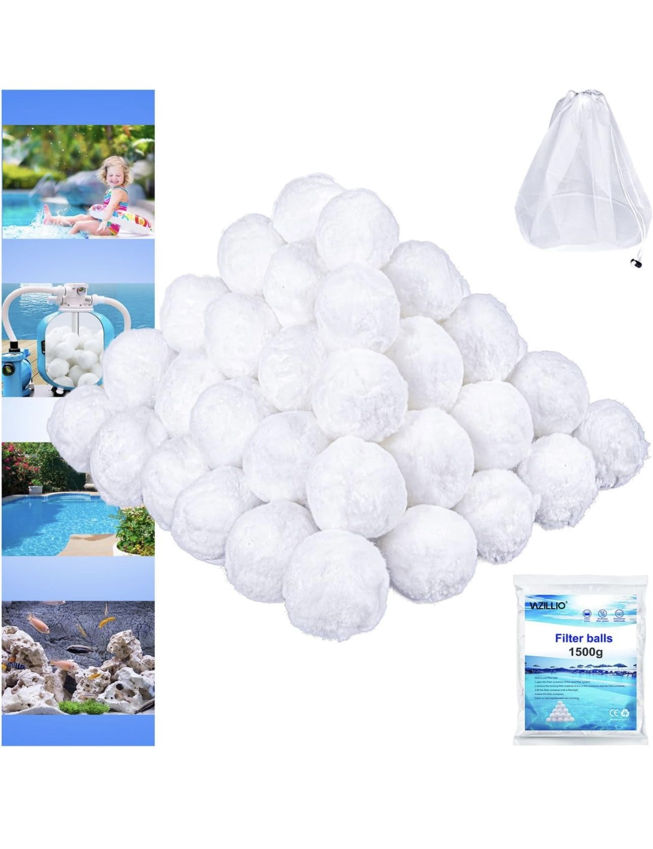 3.3 lbs Pool Filter Balls for Sand Filter Pump, Reusable Eco-Friendly Fiber Filter Media for Swimming Pool Sand Filters, Aquarium Fish Tanks Sand Filt