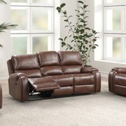 Brand New Brown Leather 3pc Reclining Sofa Set 