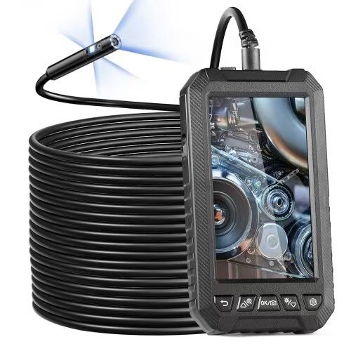 Endoscope Camera with Light, Triple Lens Borescope with 49.2FT Semi-Rigid Cable, 5" Screen 1080P Inspection Camera, 8 + 2 LED Lights, IP67 Waterproof