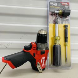 Milwaukee m12 fuel hammer drill with Klein Tools multi bit driver (tool only)