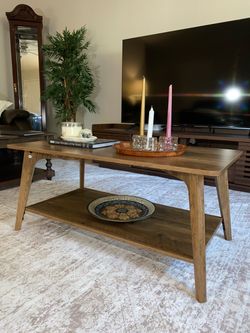 Brand New Mid-Century Modern Wood Coffee Table with Shelf
